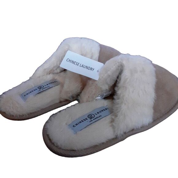 CHINESE LAUNDRY Scuffs Soft Taupe Faux Fur sz 8 NWT - Picture 1 of 9